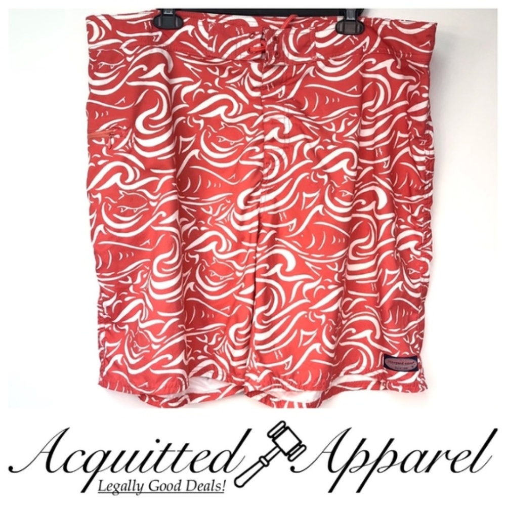 Vineyard Vines Red Wave Board Short Swim Trunks